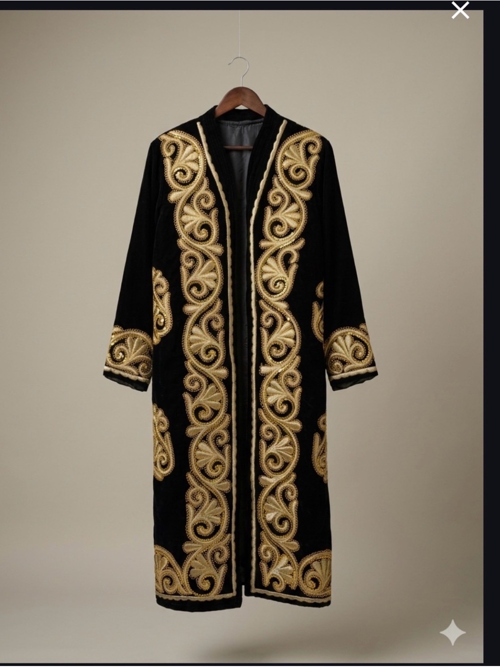 Men’s Vintage Velvet Turkish kaftan Long ceremonial Robe throbe gold embroidery